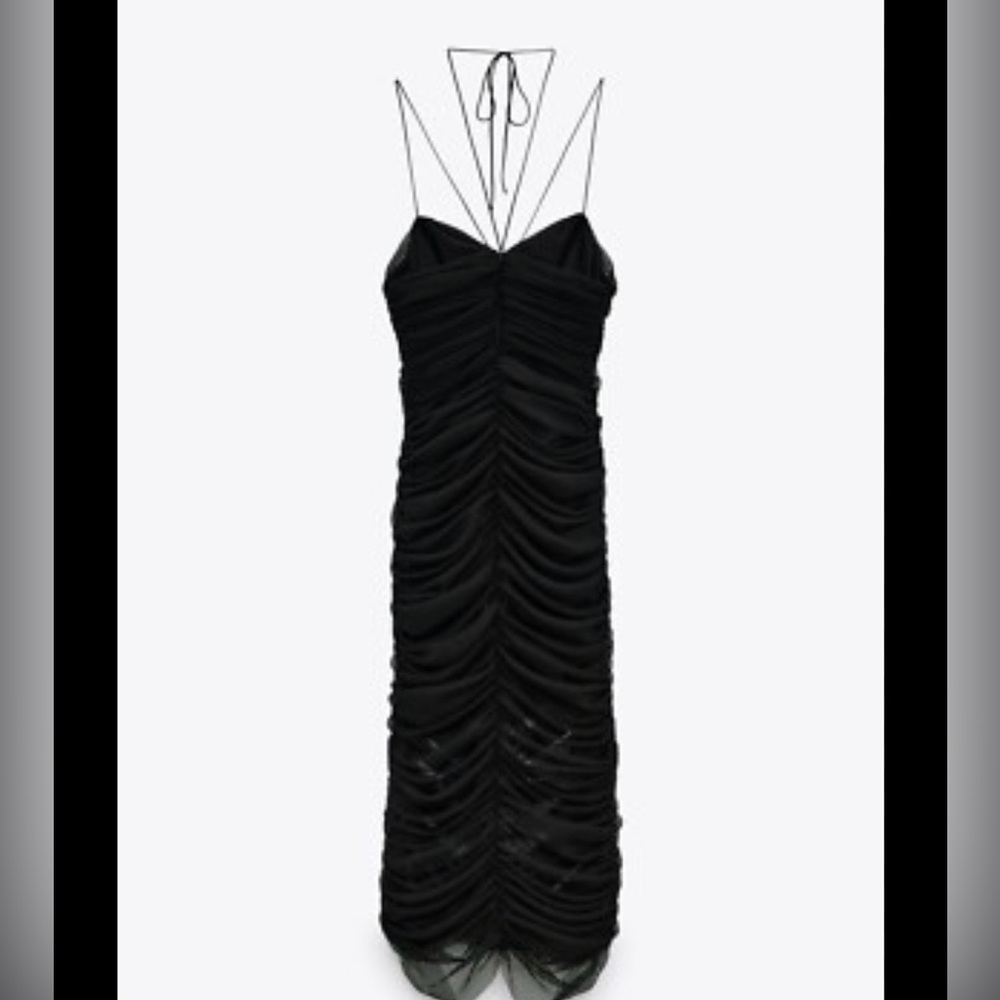 Zara Black Backless Ruched Dress